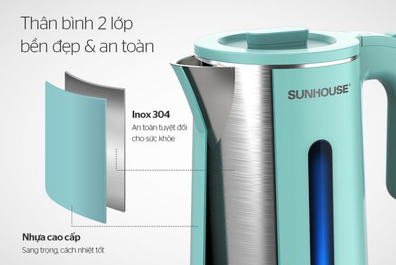 Ấm siêu tốc inox 2 lớp 1.8L SUNHOUSE SHD1351 - hình 2